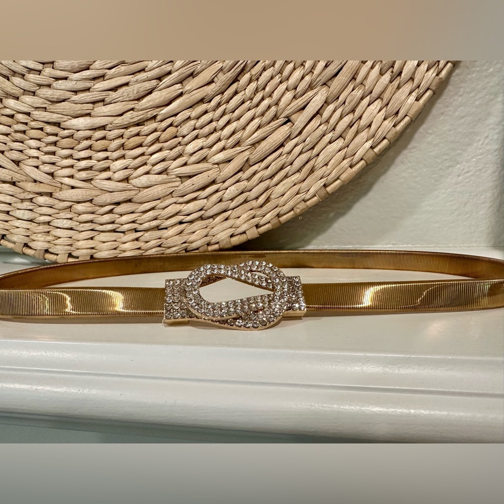 Gold Belt with Rhinestone Buckle
